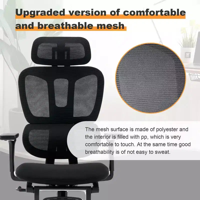 Sedia direzionale ergonomica nera in rete, 1 persona, braccioli e altezza regolabili