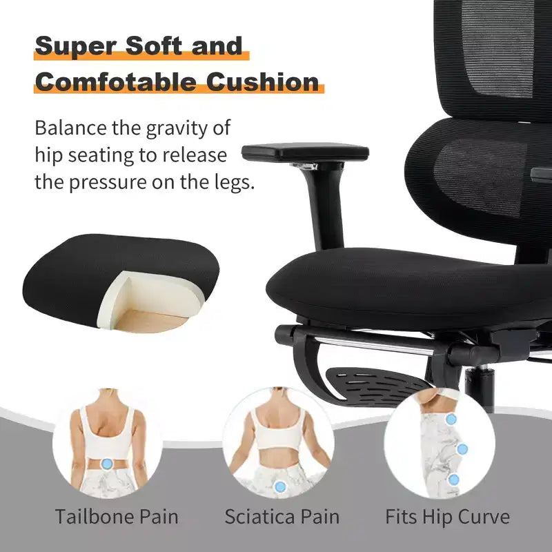 Sedia direzionale ergonomica nera in rete, 1 persona, braccioli e altezza regolabili