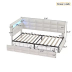 Divano letto angolare a L imbottito beige/grigio con luci a LED, stazione di ricarica e 2 cassetti portaoggetti — 1–2 posti
