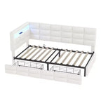 Divano letto angolare a L imbottito beige/grigio con luci a LED, stazione di ricarica e 2 cassetti portaoggetti — 1–2 posti