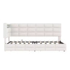 Divano letto angolare a L imbottito beige/grigio con luci a LED, stazione di ricarica e 2 cassetti portaoggetti — 1–2 posti