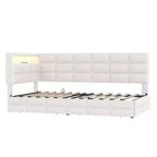 Divano letto angolare a L imbottito beige/grigio con luci a LED, stazione di ricarica e 2 cassetti portaoggetti — 1–2 posti