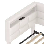 Divano letto angolare a L imbottito beige/grigio con luci a LED, stazione di ricarica e 2 cassetti portaoggetti — 1–2 posti