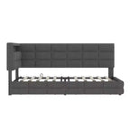 Divano letto angolare a L imbottito beige/grigio con luci a LED, stazione di ricarica e 2 cassetti portaoggetti — 1–2 posti