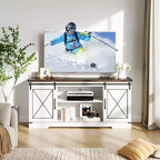 Mobile TV da 65" con ante scorrevoli a fienile, legno, marrone/bianco e grigio, adatto per 1 TV