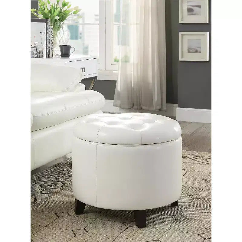Pouf rotondo trapuntato in similpelle blu, per 1 persona