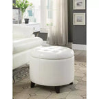 Pouf rotondo trapuntato in similpelle blu, per 1 persona