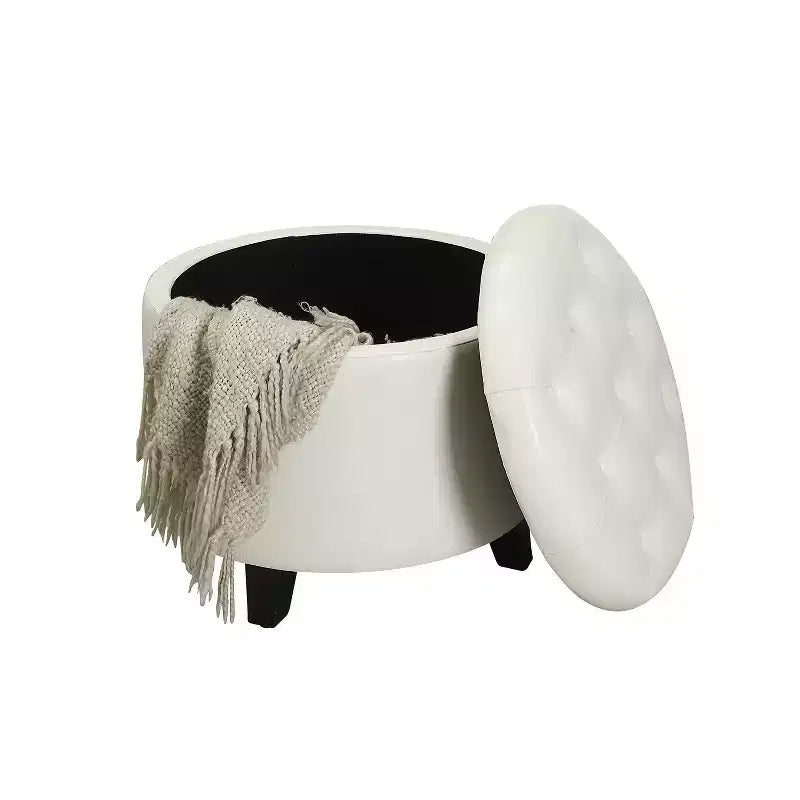 Pouf rotondo trapuntato in similpelle blu, per 1 persona
