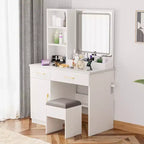 Set Toeletta da Trucco Bianco 32" con Specchio e Sgabello - 1 Persona