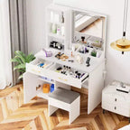 Set Toeletta da Trucco Bianco 32" con Specchio e Sgabello - 1 Persona