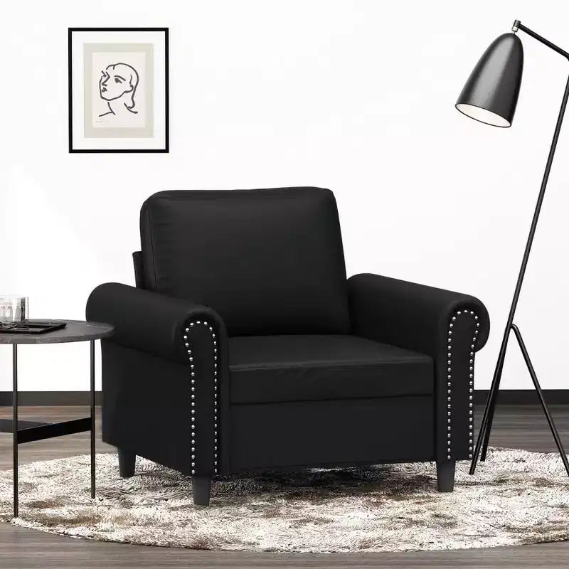 Divano in similpelle nera — Schienale con cuscini, 1–2 posti