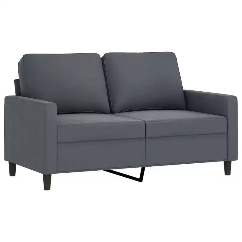 Set Divano in Velluto Grigio Scuro / Verde Scuro con Cuscini – 2 Pezzi, 5 Posti a Sedere