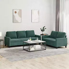 Set Divano in Velluto Grigio Scuro / Verde Scuro con Cuscini – 2 Pezzi, 5 Posti a Sedere