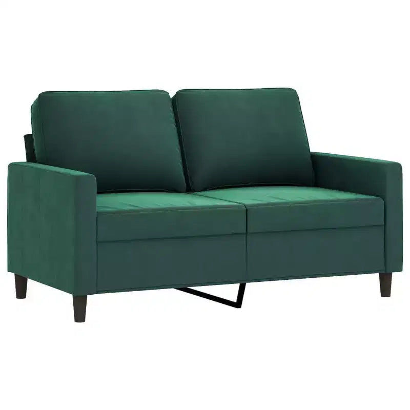 Set Divano in Velluto Grigio Scuro / Verde Scuro con Cuscini – 2 Pezzi, 5 Posti a Sedere