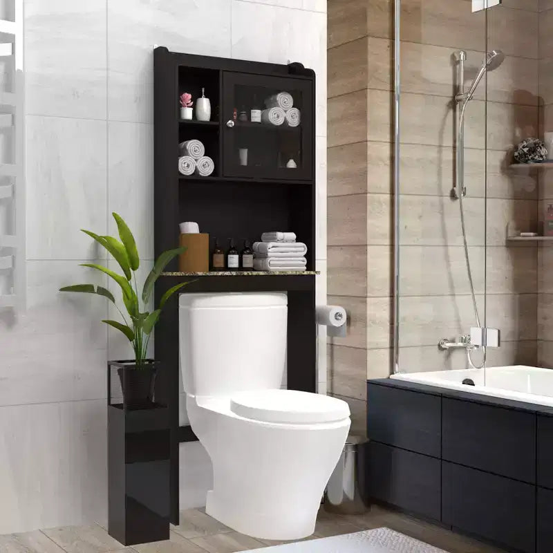 Armadietto da bagno salvaspazio sopra il WC con ripiani aperti, Espresso/Bianco, Autoportante, 1 persona