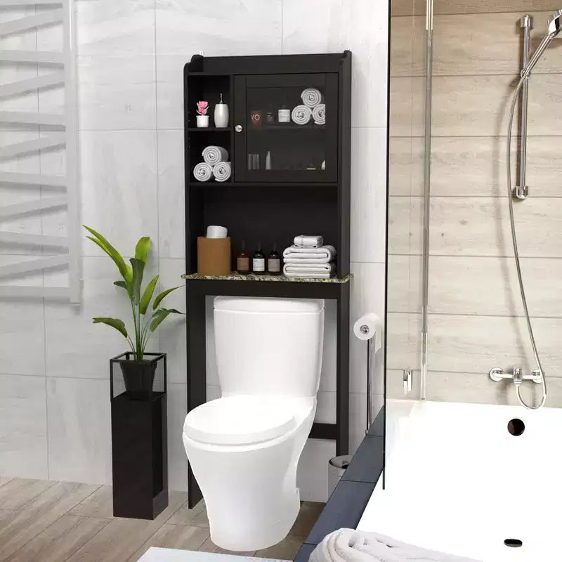 Armadietto da bagno salvaspazio sopra il WC con ripiani aperti, Espresso/Bianco, Autoportante, 1 persona