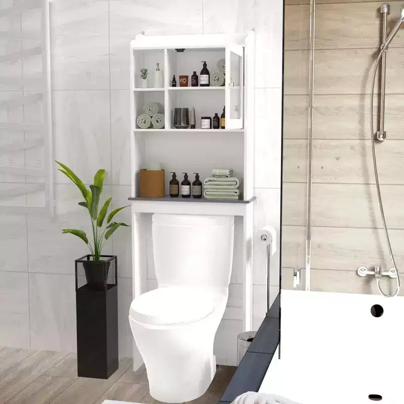Armadietto da bagno salvaspazio sopra il WC con ripiani aperti, Espresso/Bianco, Autoportante, 1 persona