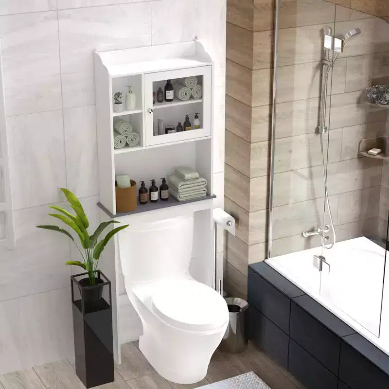 Armadietto da bagno salvaspazio sopra il WC con ripiani aperti, Espresso/Bianco, Autoportante, 1 persona