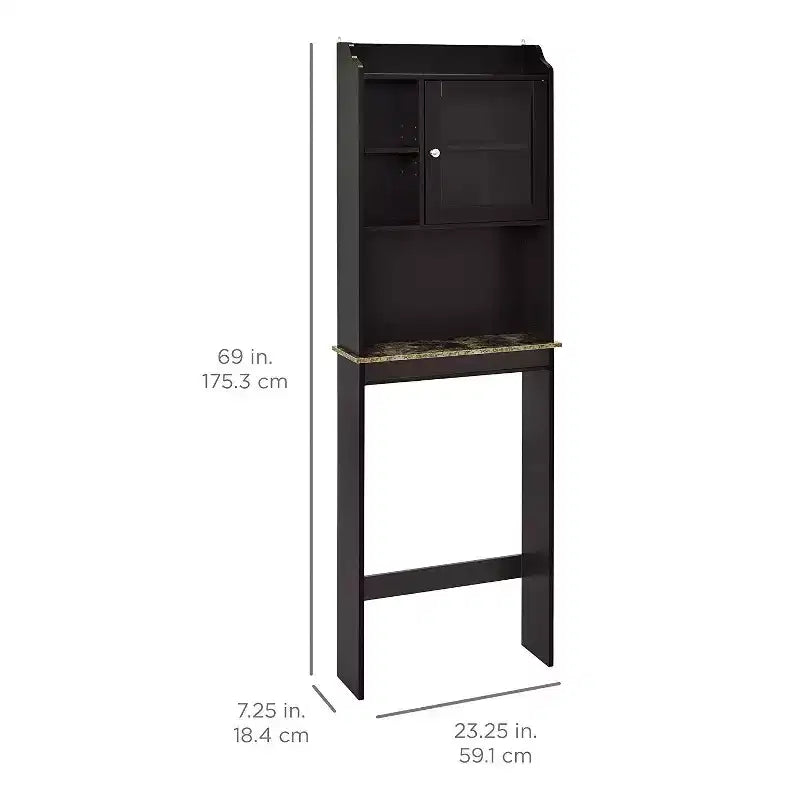 Armadietto da bagno salvaspazio sopra il WC con ripiani aperti, Espresso/Bianco, Autoportante, 1 persona