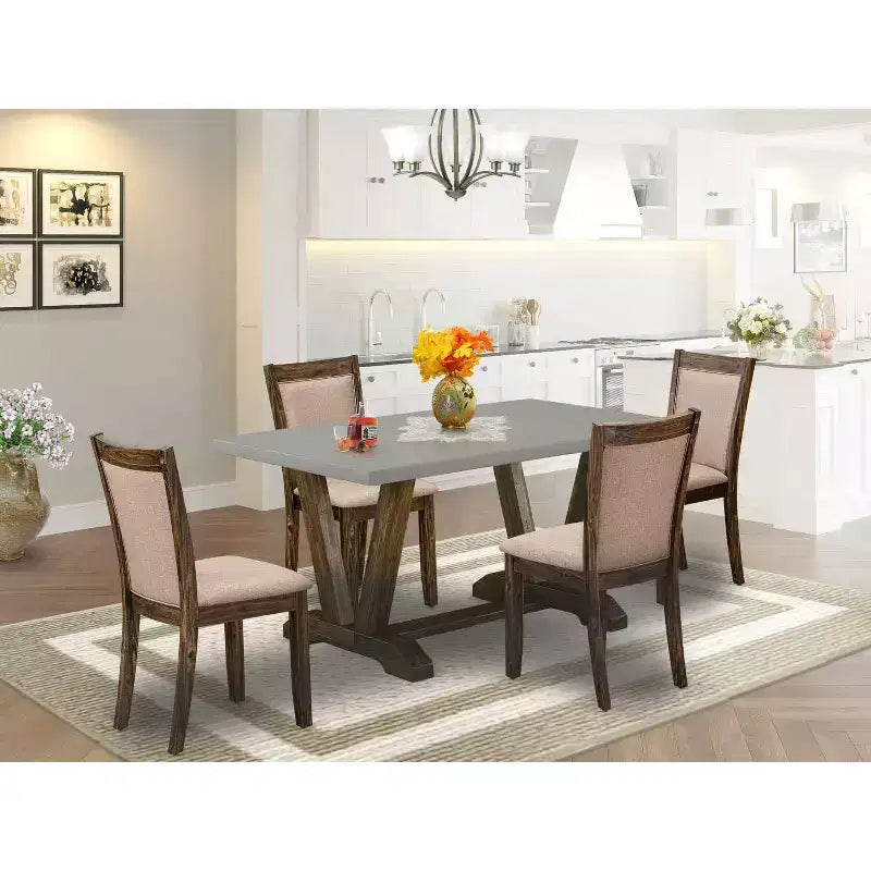 Set da pranzo rettangolare in legno marrone scuro, 5 pezzi, 4 posti a sedere