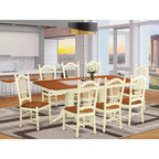 Set da tavolo da pranzo rettangolare grigio da 9 pezzi per 8 persone, tavolo in legno allungabile con sedie a braccioli imbottite