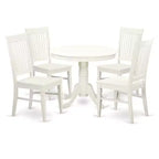 HomeStock 5-Piece Linen White Finish Solid Wood Top Dining table with 4 Chairs