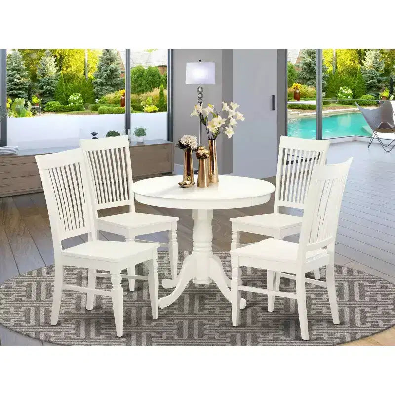 Set da pranzo rotondo marrone da 5 pezzi per 4 persone con sedie imbottite