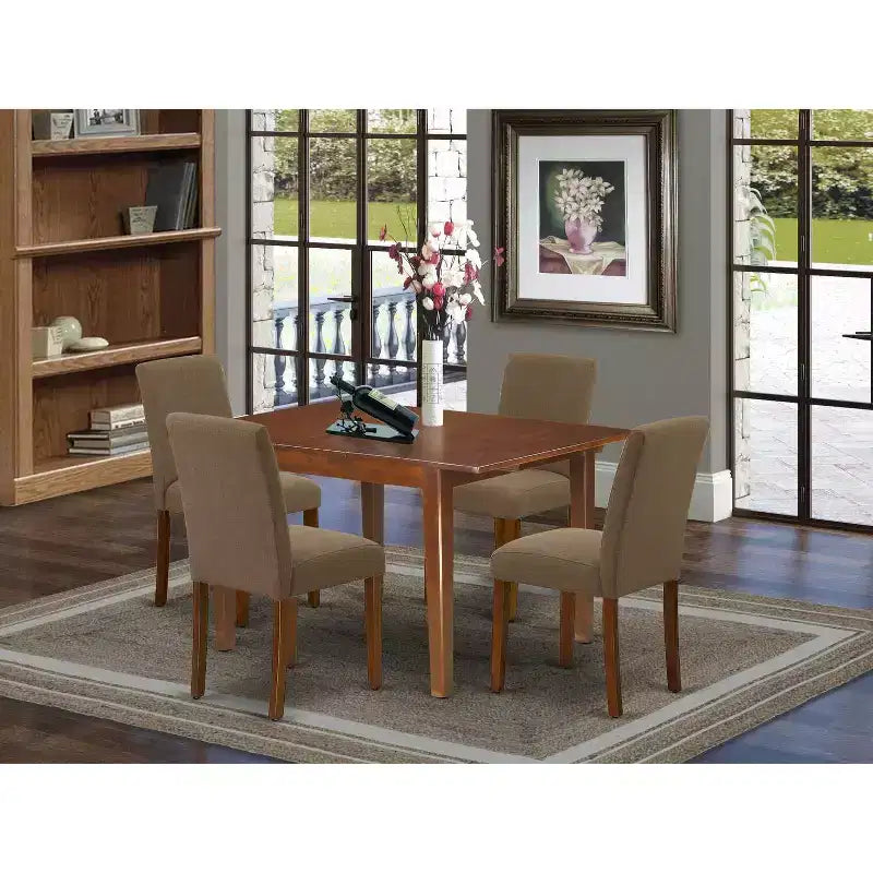 Set da pranzo rettangolare in legno marrone scuro, 5 pezzi, 4 posti a sedere