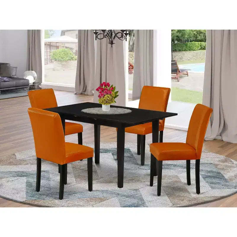 Set da pranzo rettangolare a 5 pezzi marrone scuro con sedie in similpelle, 4 posti a sedere