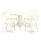 Set da pranzo rotondo in lino bianco da 5 pezzi con sedie a braccioli, 4 posti