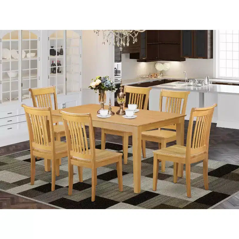 Set da pranzo rettangolare in legno marrone da 7 pezzi, 6 posti a sedere