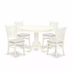 HomeStock 5-Piece Linen White Finish Solid Wood Top Dining table with 4 Chairs with Slat Back