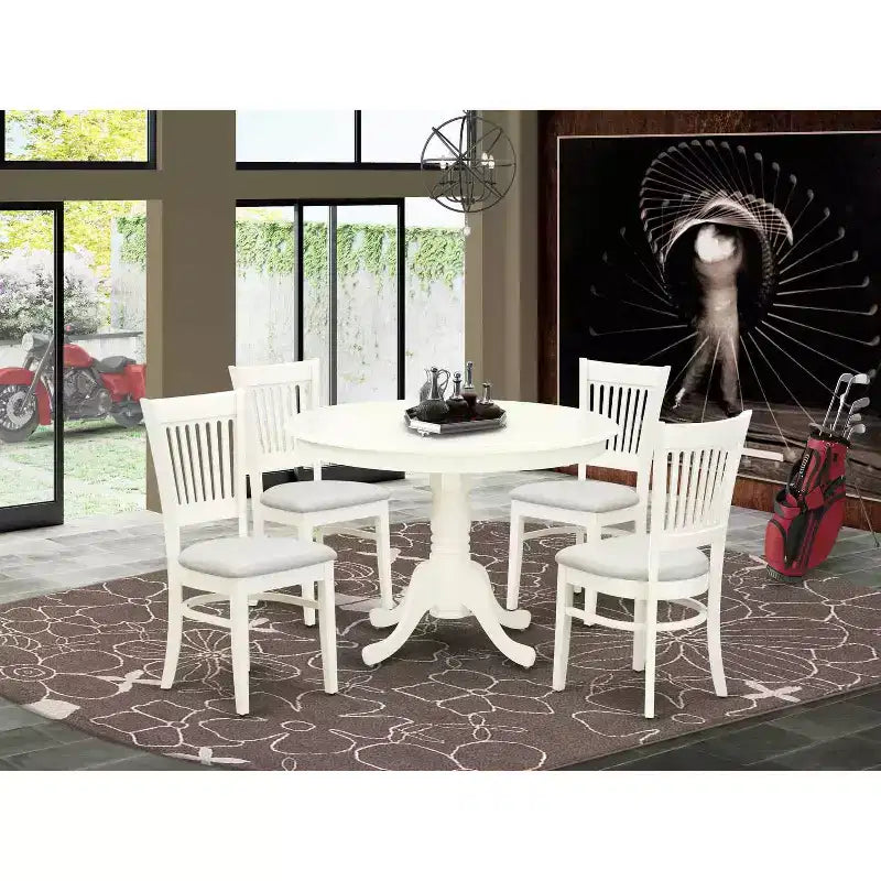 Set da pranzo rettangolare 5 pezzi lino bianco, 4 posti a sedere