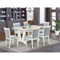 Set da pranzo allungabile 7 pezzi (6 posti) in Lino Bianco — Struttura in legno, sedute in similpelle