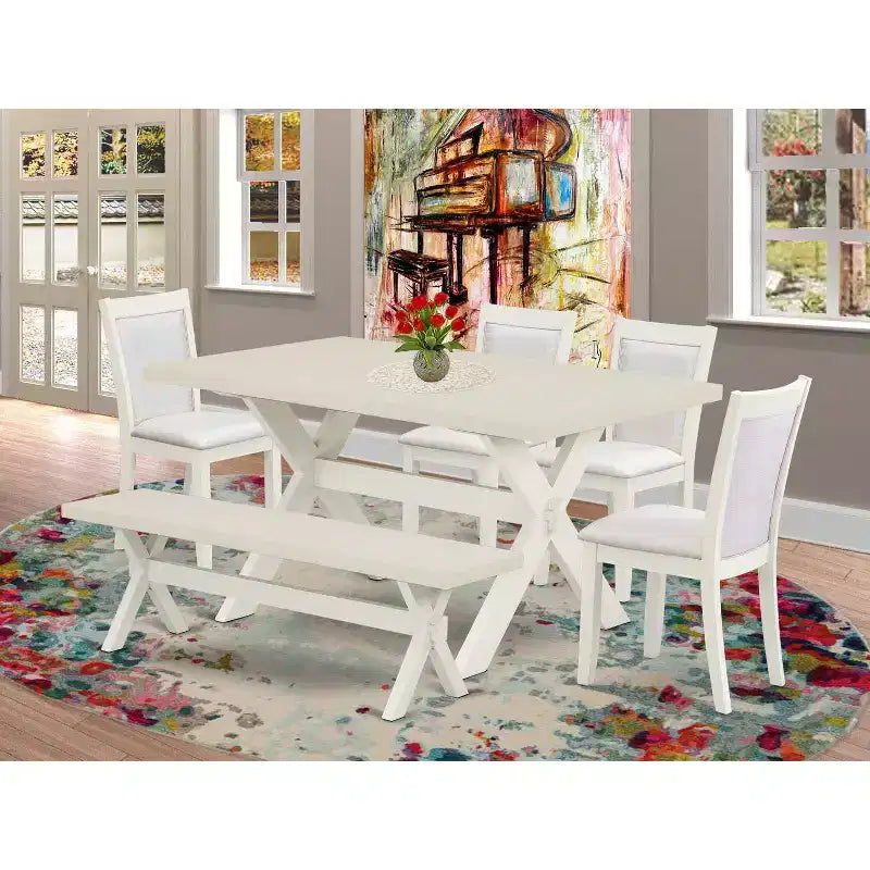 Set da pranzo rettangolare marrone da 6 pezzi per 4-6 persone con sedie e panca imbottite