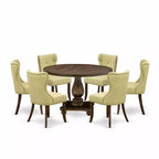 HomeStock 7-Piece Distressed Jacobean Finish Solid Wood Top Dining Table with 6-Parson Chairs