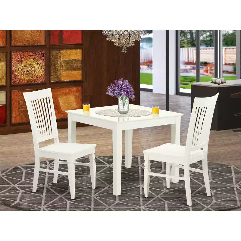 Set da pranzo rettangolare 5 pezzi lino bianco - 4 posti a sedere