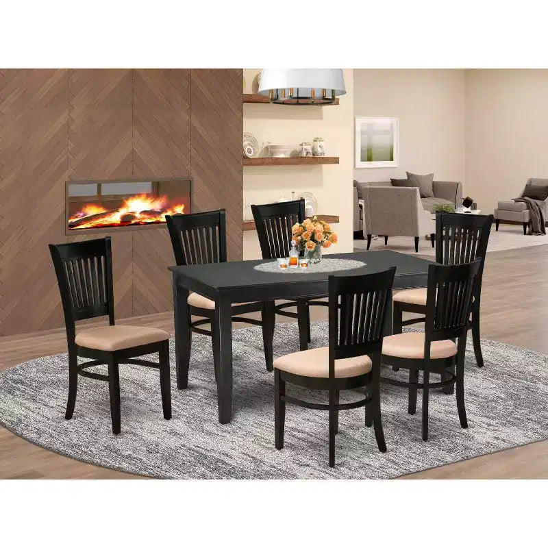 Set da pranzo allungabile rettangolare nero di 7 pezzi, 6 posti