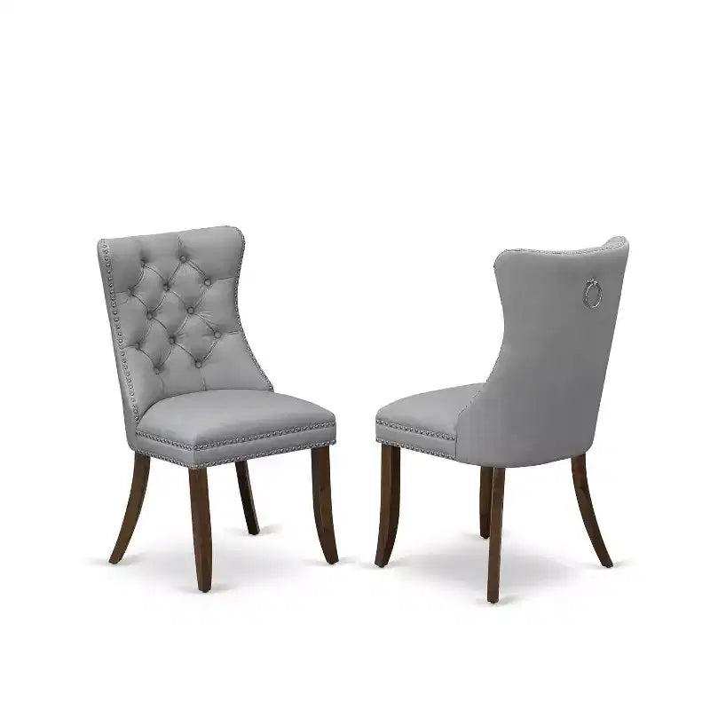 Set tavolo da pranzo rotondo da 3 pezzi per 2 persone, grigio retrò, struttura in legno con sedie in similpelle