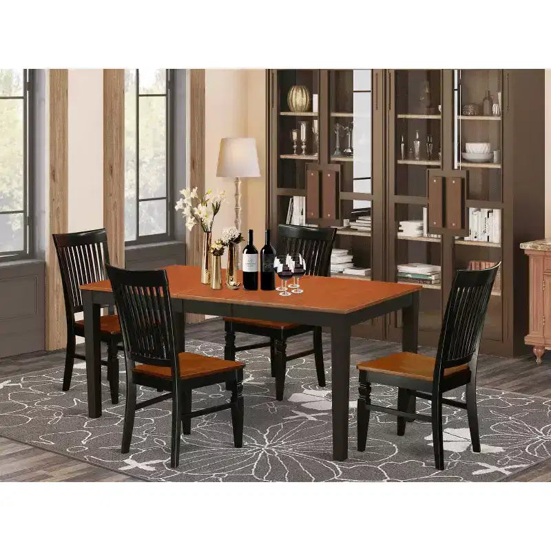 Set da pranzo alto 5 pezzi nero e marrone scuro, 4 posti