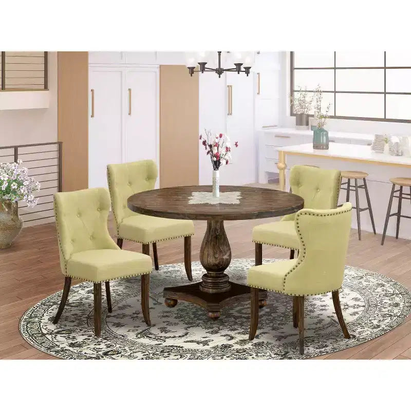 Set da pranzo rotondo allungabile da 5 pezzi marrone scuro, 4 posti