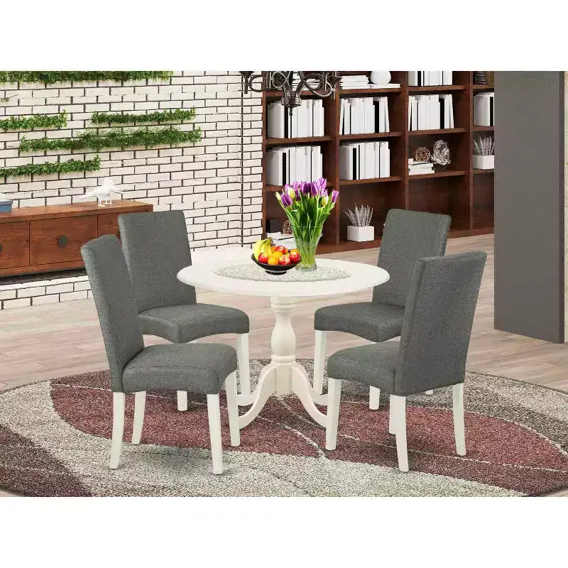 Set da pranzo rotondo bianco lino, 5 pezzi, 4 posti a sedere