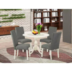 Set da pranzo rotondo bianco lino, 5 pezzi, 4 posti a sedere