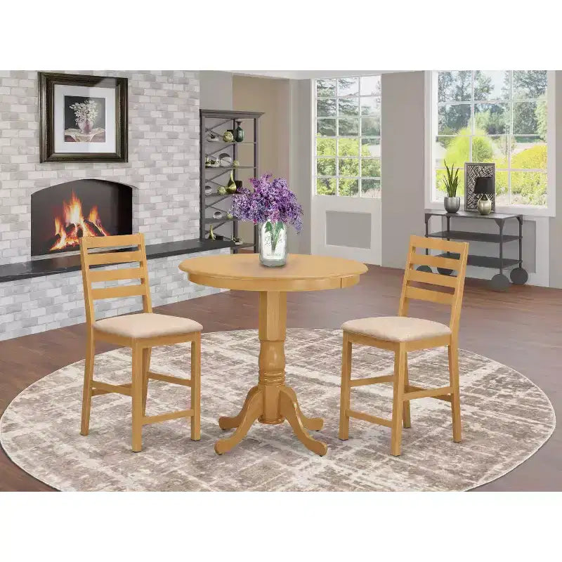 Set da pranzo rotondo a 3 pezzi Retro Brown ad altezza bancone per 2