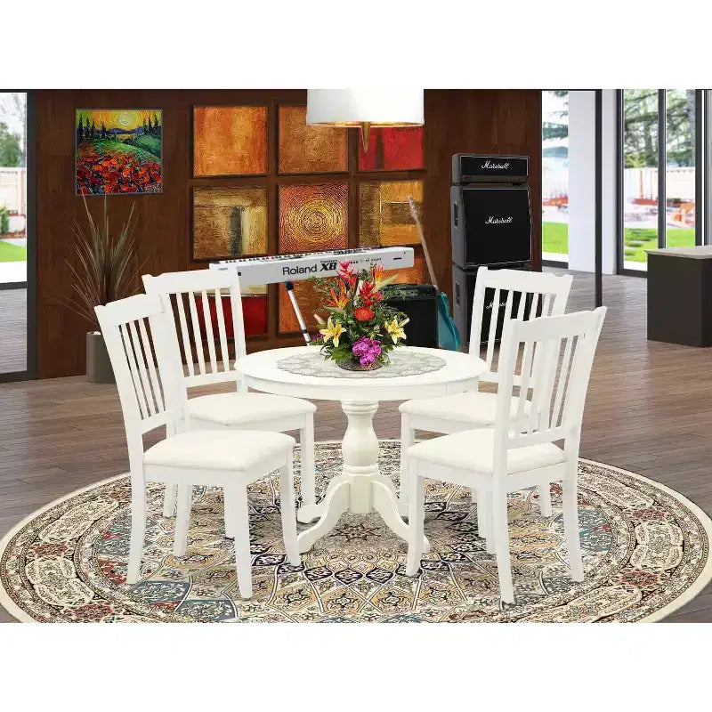 Set da pranzo rotondo da 5 pezzi in noce scuro per 4 persone