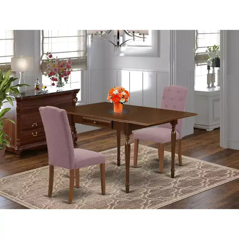 Set da pranzo in legno a 3 pezzi per 2 persone, colore espresso