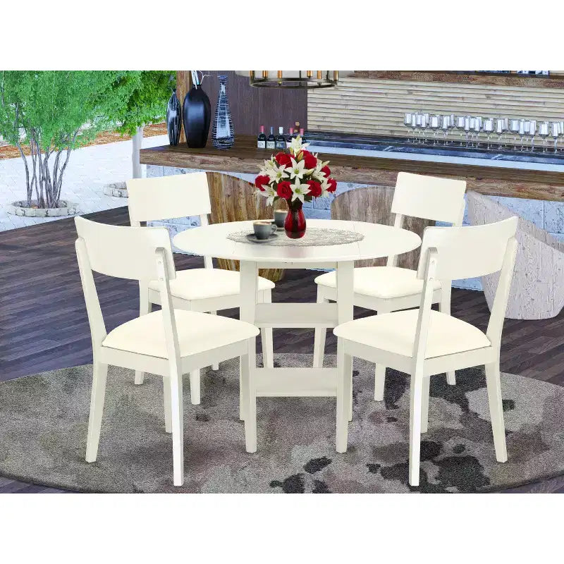 Set da pranzo rettangolare 5 pezzi in legno lino bianco, 4 posti a sedere