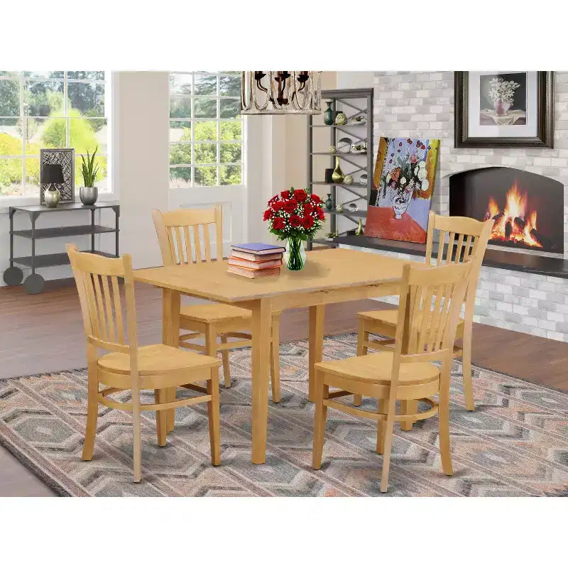Set da pranzo allungabile rettangolare in rovere naturale da 5 pezzi, 4 posti