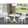 Set da pranzo rotondo in 3 pezzi Linen White per 2 persone, struttura in legno con sedili in similpelle
