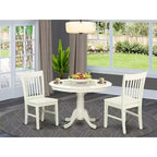 Set da pranzo rotondo in 3 pezzi Linen White per 2 persone, struttura in legno con sedili in similpelle